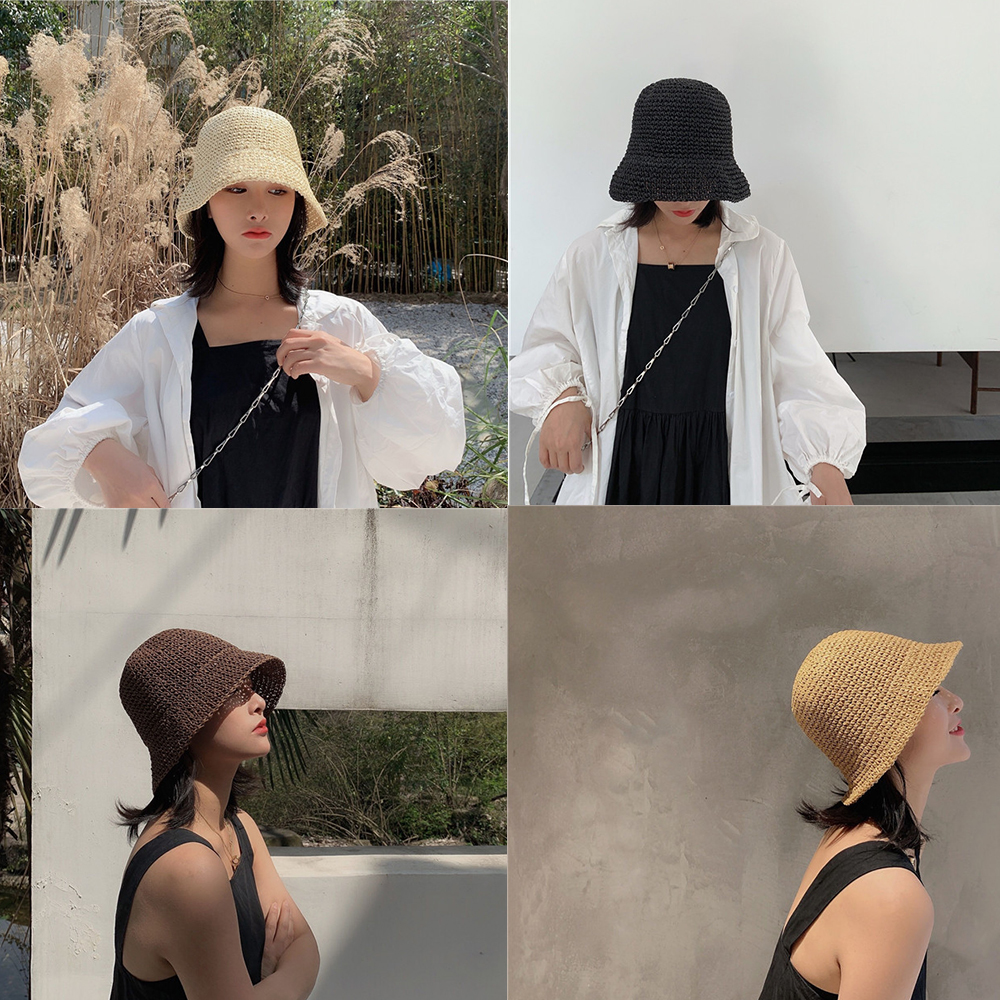 Hot Women's Fashion Summer Cap - Bucket Hat Straw ulasan dan harga