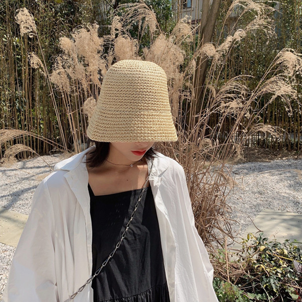 Hot Women's Fashion Summer Cap - Bucket Hat Straw ulasan dan harga