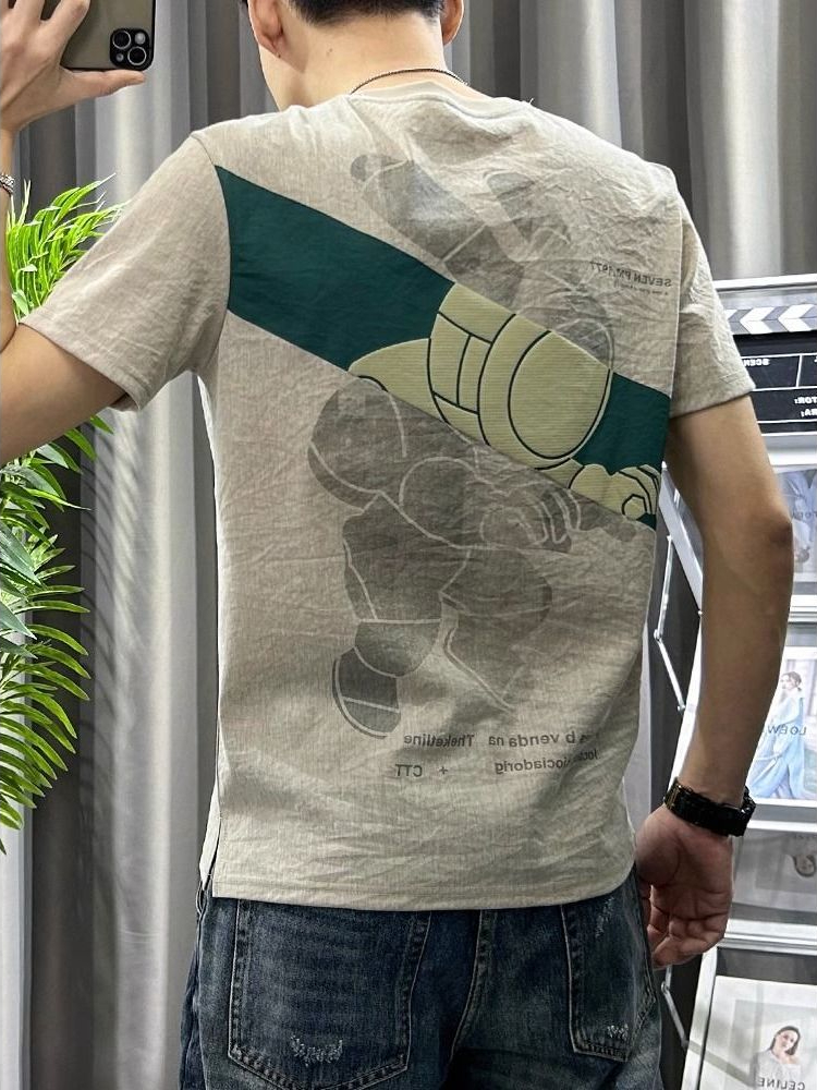 Male Tees Shirts White Linen T - Short Linen Drawstring ulasan dan harga