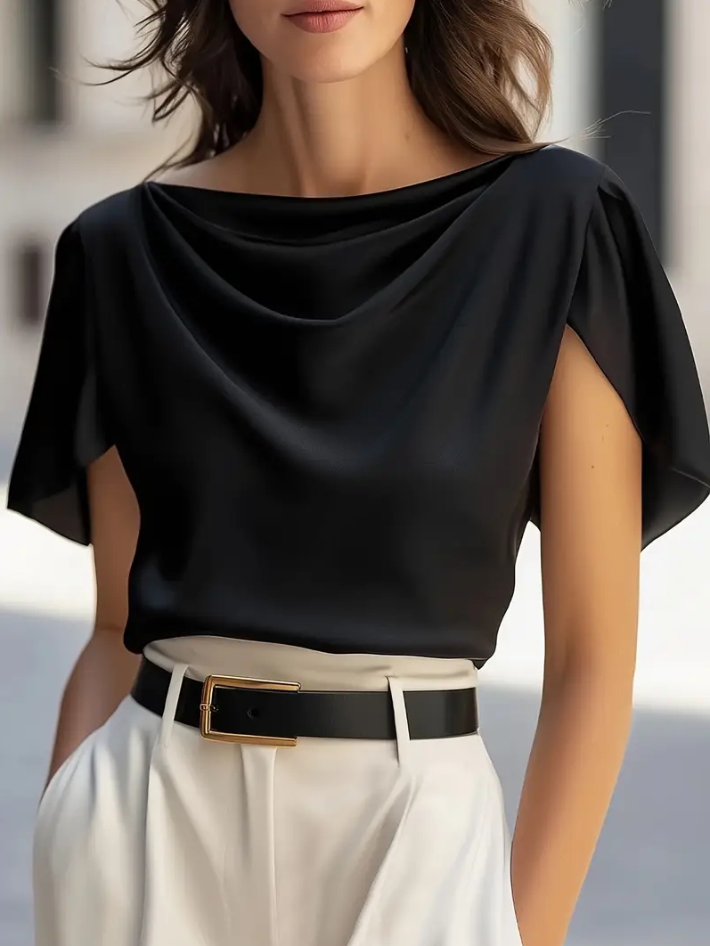Elegant Draped Collar Butterfl - Shirt Camp Collar ulasan dan harga
