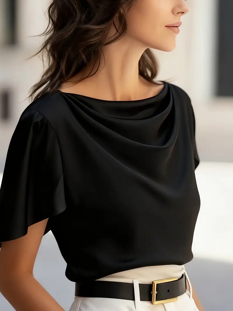 Elegant Draped Collar Butterfl - Shirt Camp Collar ulasan dan harga