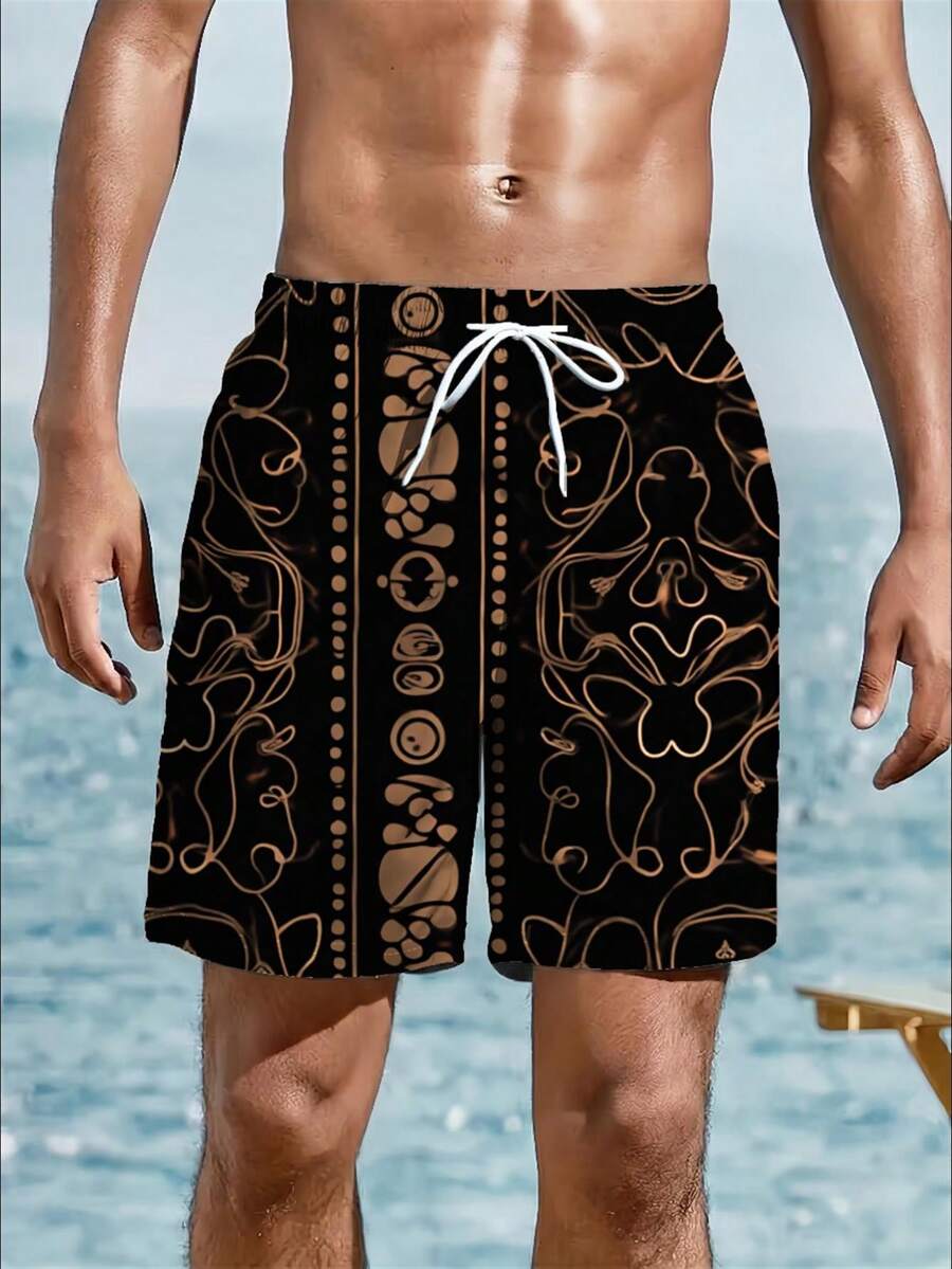 Mens Abstract Geometric Print  - Swim Trunk Quick Dry ulasan dan harga