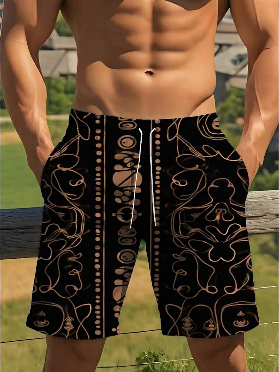 Mens Abstract Geometric Print  - Swim Trunk Quick Dry ulasan dan harga