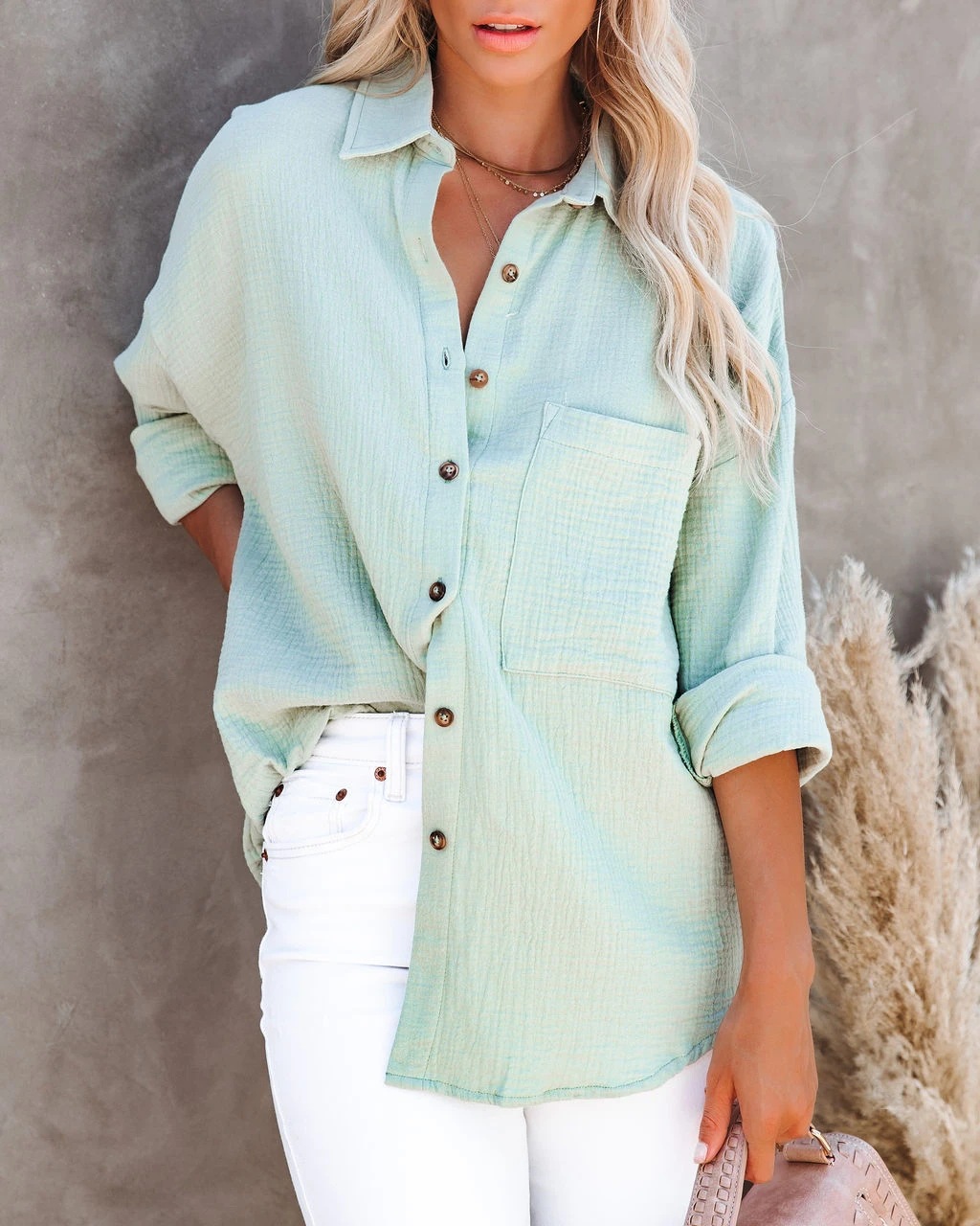 Women's Long Sleeve Collared B - Shirt Camp Collar ulasan dan harga