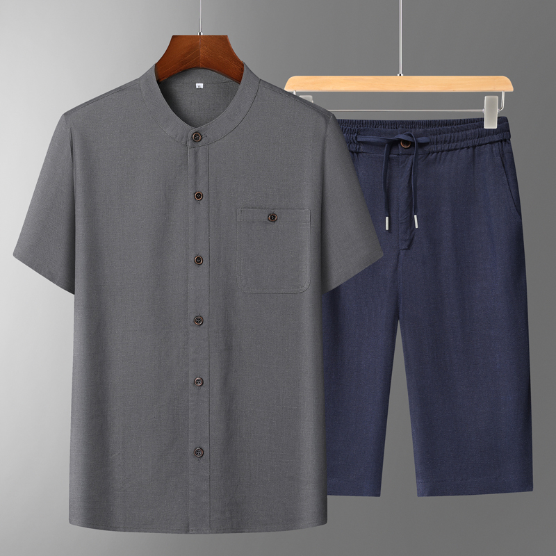 Men's Cotton Linen Tang Suit S - Short Linen Drawstring ulasan dan harga