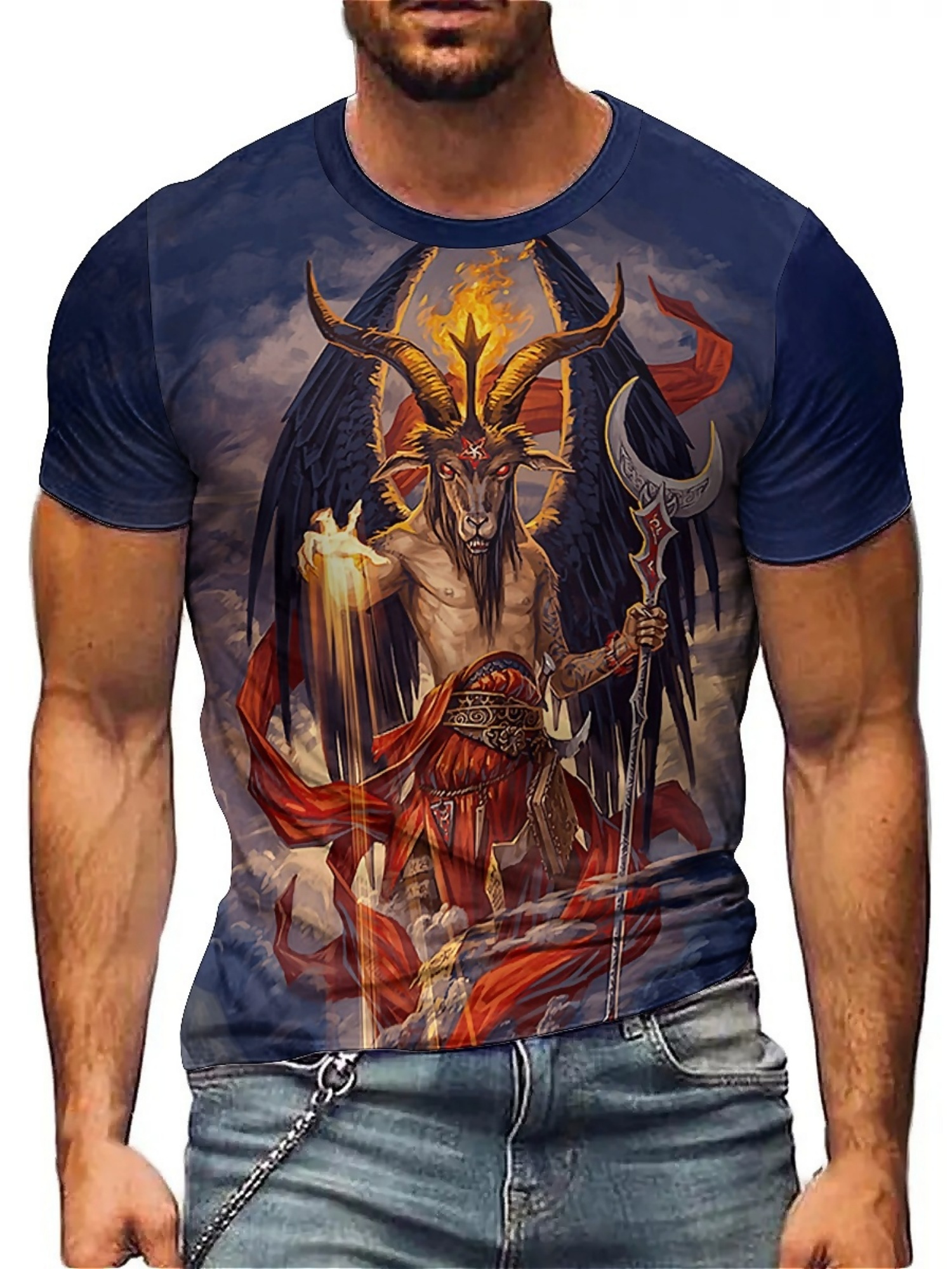 Men's 3D Demon Print T-Shirt | - Tee Graphic Print ulasan dan harga