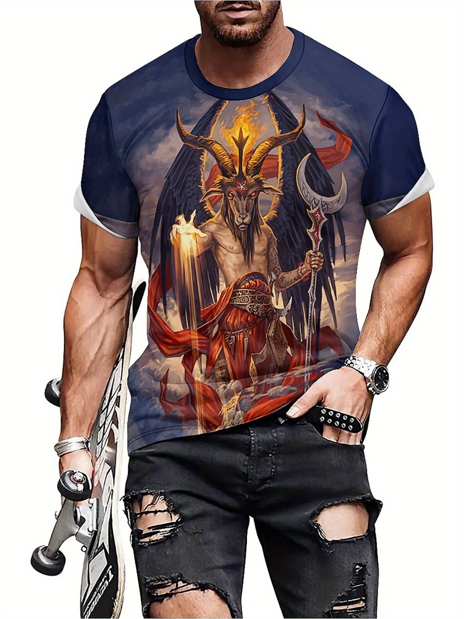 Men's 3D Demon Print T-Shirt | - Tee Graphic Print ulasan dan harga