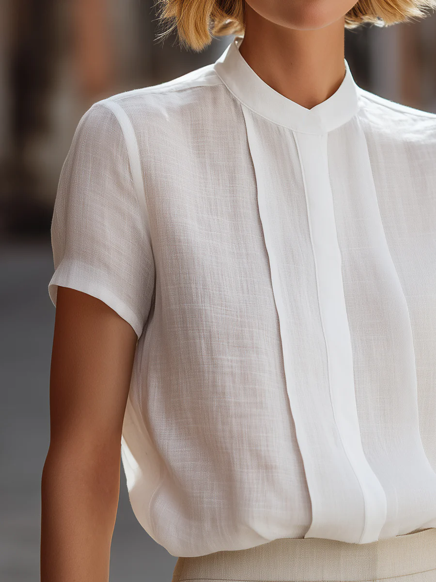 Women's Short Sleeve Pleated F - Shirt Camp Collar ulasan dan harga